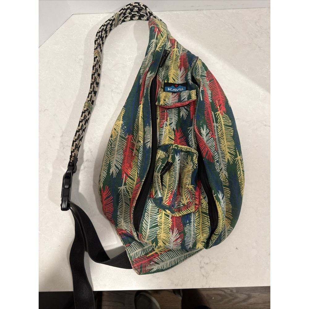 KAVU Rope Sling Bag Feather Print Crossbody Canvas